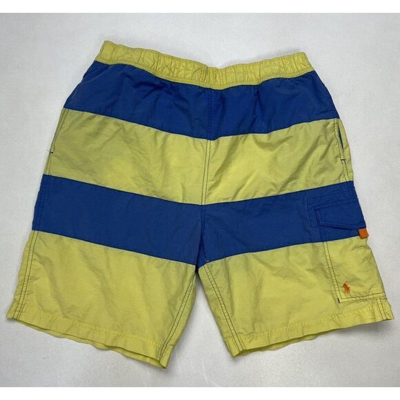 Polo Ralph Lauren Colorblock Swim Board Shorts Trunks Men Large Blue Yellow Pony - Picture 1 of 11